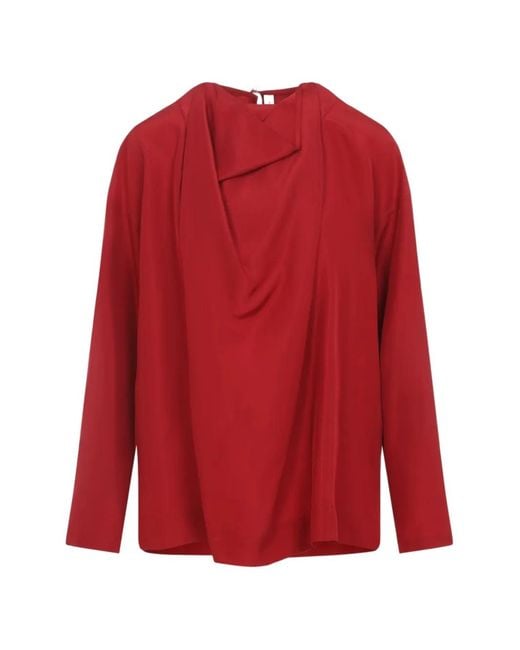 Carven Red Draped V-Neck Blouse