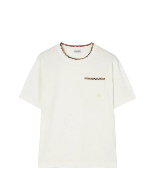 Burberry White Check-Trim Pocket T-Shirt for men