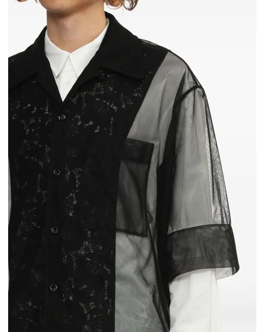 Simone Rocha Black Lace-Panel Mesh Shirt for men