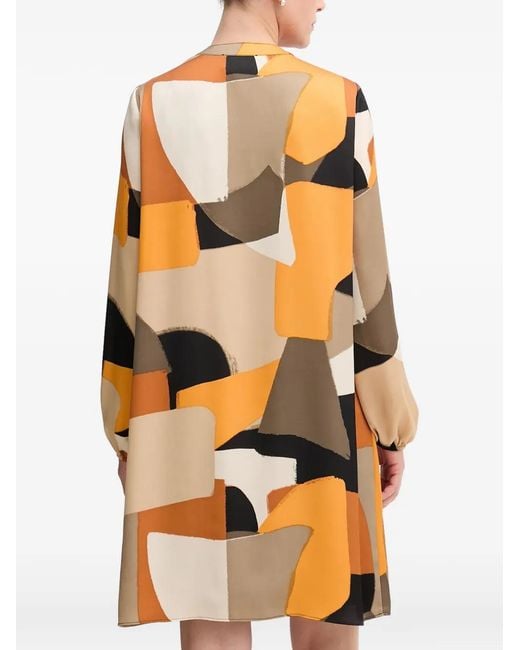 Joseph Ribkoff Orange V-Neck Geometric-Pattern Midi Dress