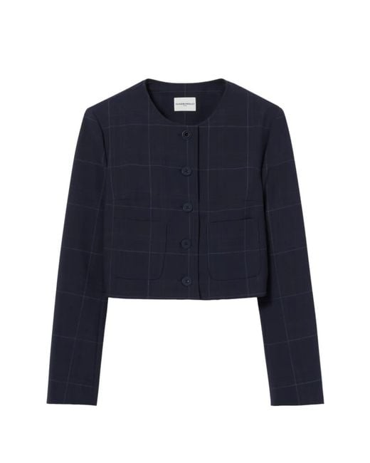 Claudie Pierlot Blue Checked Boxy Jacket