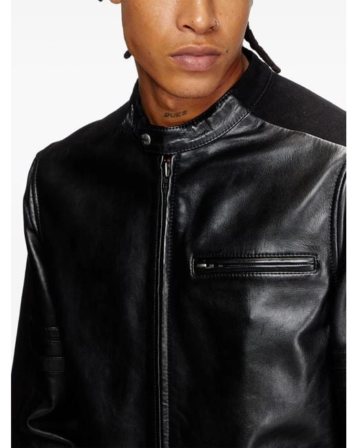 DIESEL Black Leather Jacket L-Simz for men