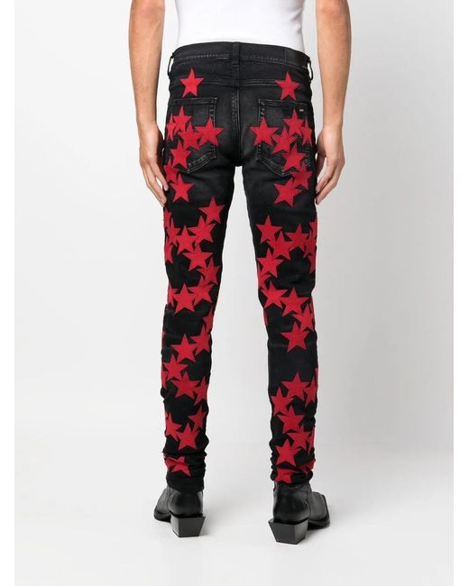 Amiri Red Star-Appliqué Straight-Leg Jeans for men