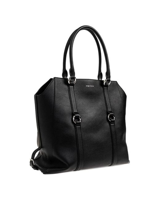 McQueen Black Farringdon Ring-Detail Tote Bag for men