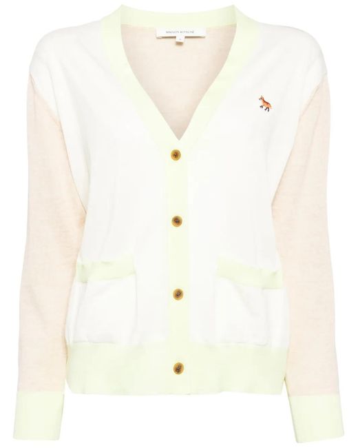 Maison Kitsuné Natural Baby Fox-Embroidered Wool Cardigan