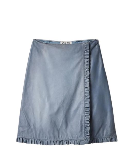 Miu Miu Blue Nappa-Leather Skirt