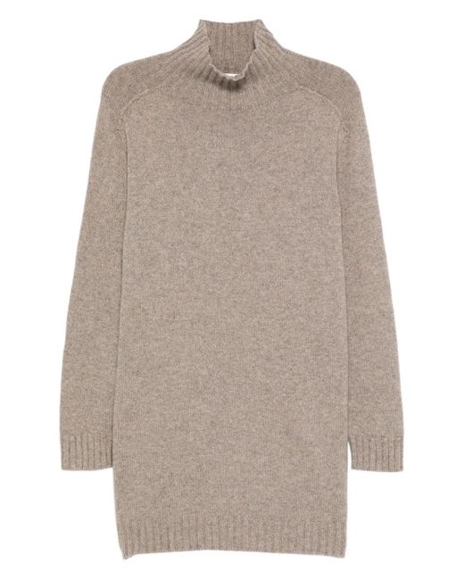 Bompard Natural High-Neck Cashmere Mini Dress