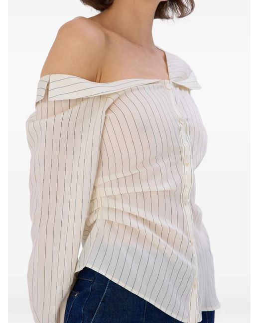 Occleus White Myla Striped Off-Shoulder Shirt
