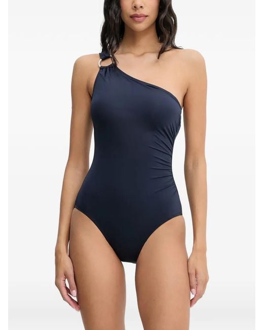 MICHAEL Michael Kors Blue One-Shoulder Ring-Detail Swimsuit