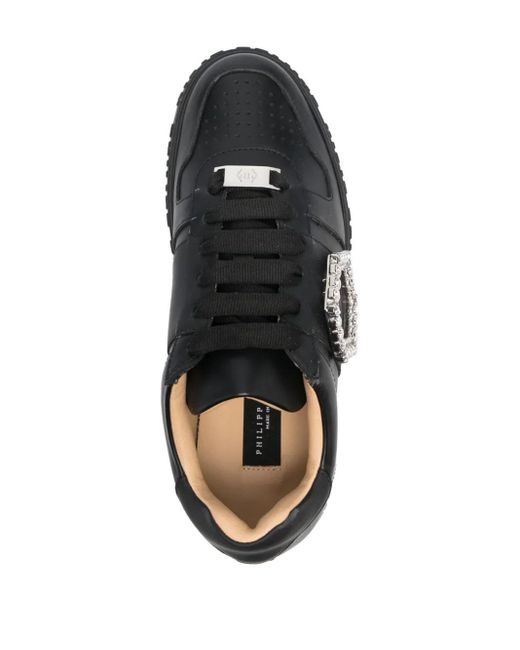 Philipp Plein Black Crystal-Detailed Leather Sneakers