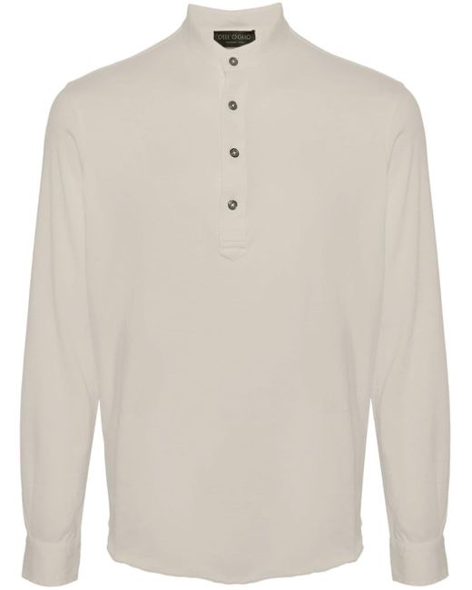 Long-sleeve cotton Henley shirt Dell'Oglio de hombre de color White