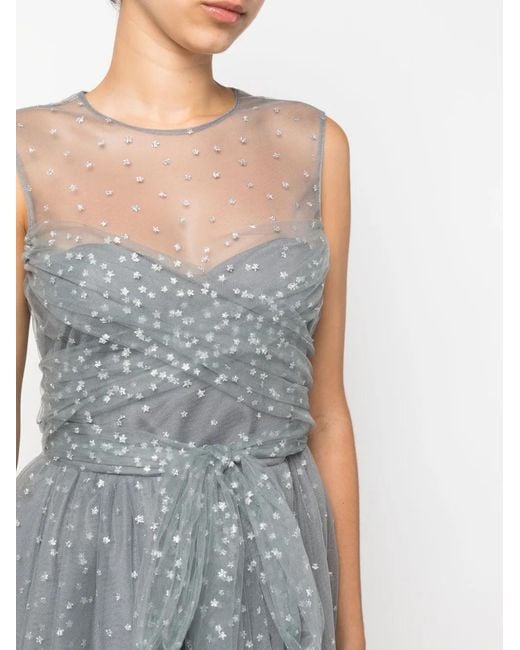 RED Valentino Gray Glitter-Detail Sleeveless Midi Dress