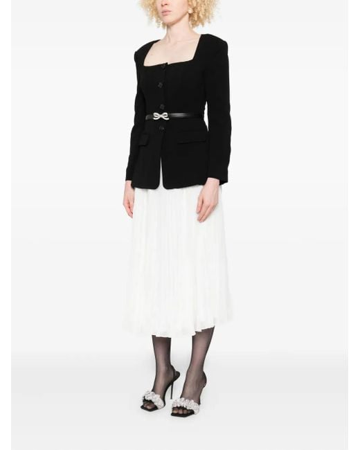 Self-Portrait Black Pleated-Panel Bow-Detail Midi Dress