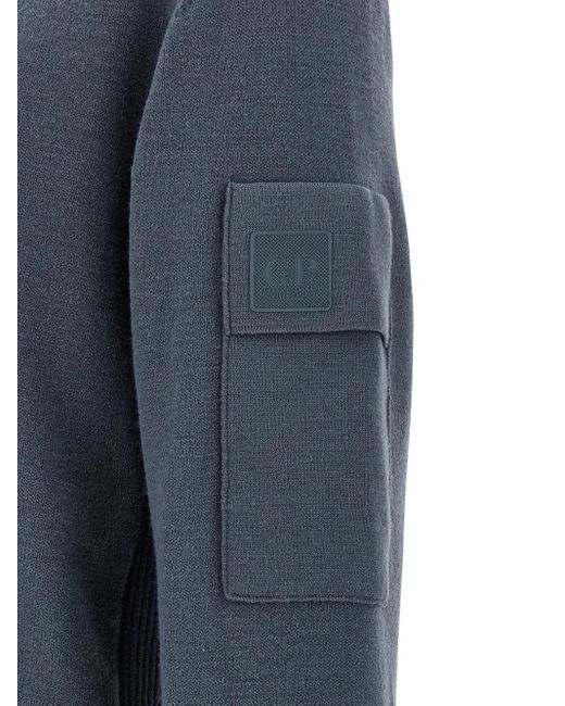 C P Company Blue High-Neck Patch-Pocket Sweater for men