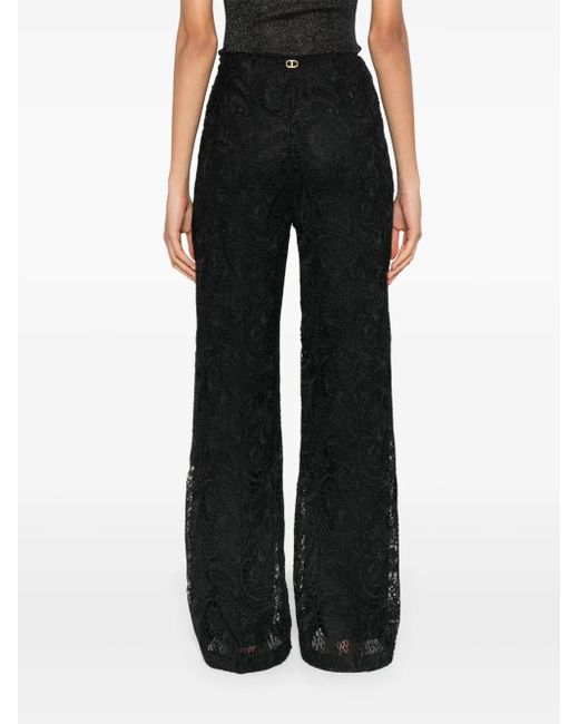 Twinset Black Macramé Straight-Leg Trousers