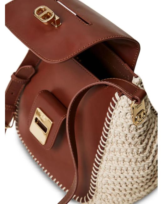 Twinset Brown Panelled Leather Shoulder Bag