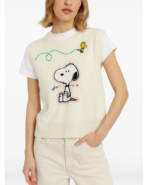 Chinti & Parker White Snoopy Intarsia-Knit Sweater Vest