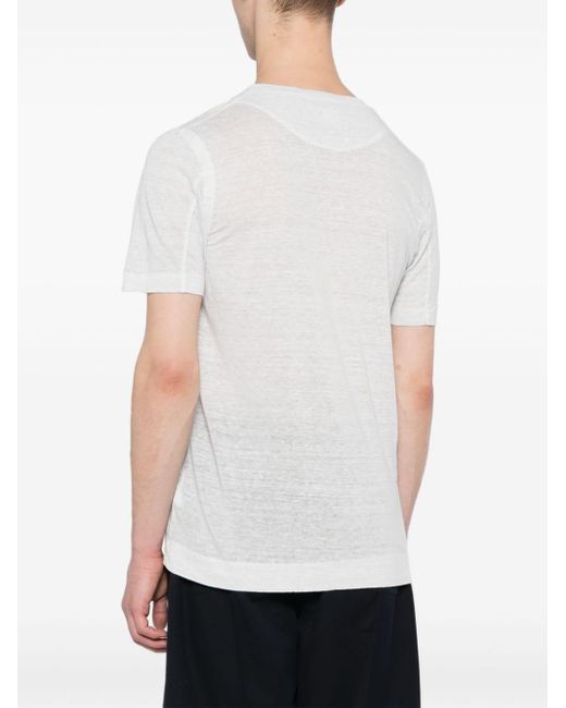 120% Lino White V-neck Linen T-shirt for men