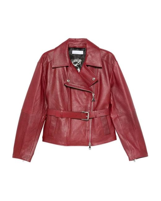 Patrizia Pepe Red Asymmetric Leather Jacket