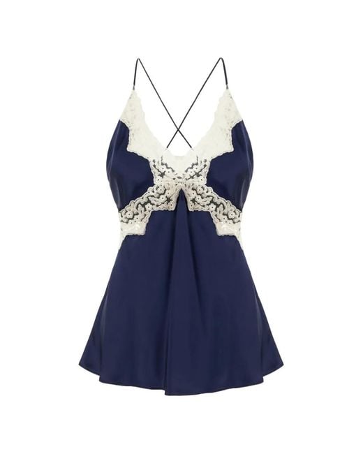 Alberta Ferretti Blue Lace-Trim Top