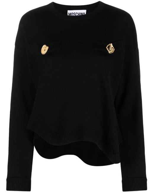 Moschino Black Asymmetric-Hem Virgin Wool Jumper