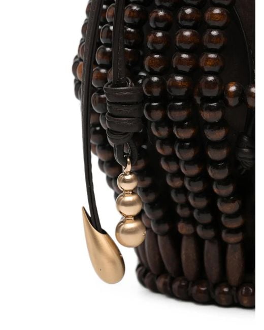 Cult Gaia Black Lanterna Beaded Top-Bucket Bag