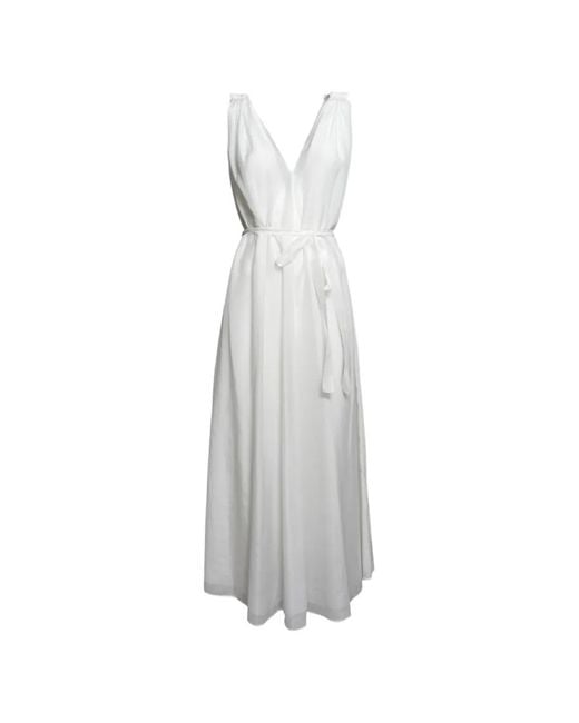 SOLOTRE White Belted V-Neck Dress