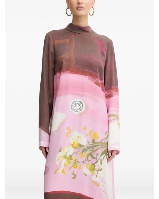 Stine Goya Pink Long-Sleeves Midi Dress