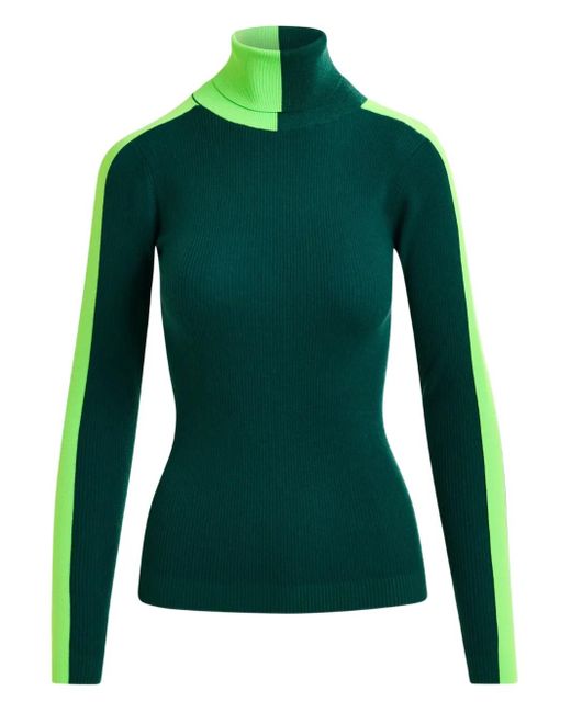 Essentiel Antwerp Green Stripe-Detail Turtleneck Sweater