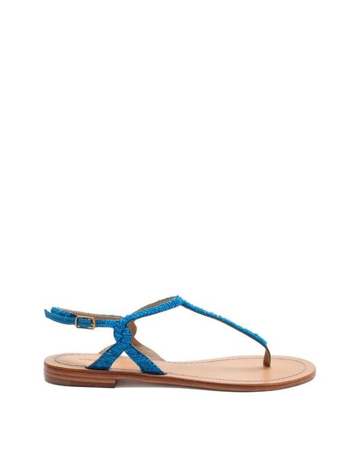 Maliparmi Blue Bead-Embroidered Leather Sandals