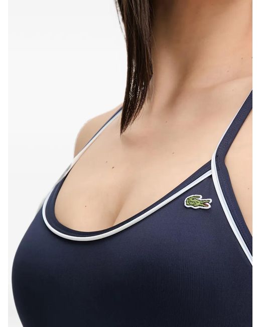 Lacoste Blue Logo-Patch Piped Swimsuit