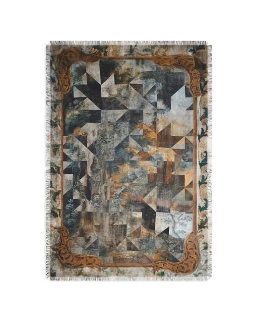 Pierre Louis Mascia Gray Aloeuw Printed Fringed Shawl Scarf