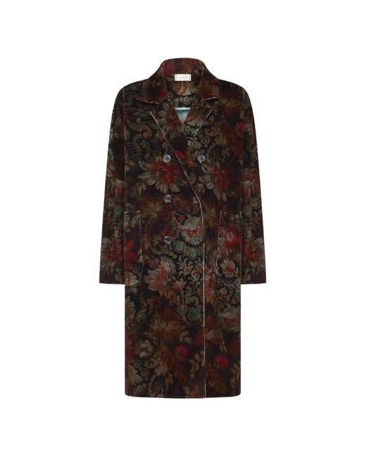 Pierre Louis Mascia Brown Griffintn Floral-Print Double-Breasted Coat