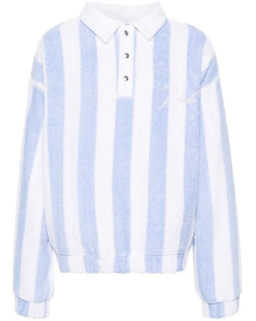 Rhude Blue Striped Loop Terry Polo Shirt for men