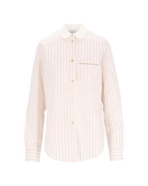 Forte_forte White Stripe-Pattern Club-Collar Shirt