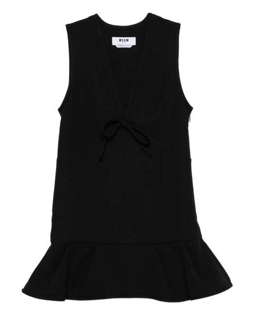 MSGM Black Sleeveless Dress With Deep V-Neckline And Tie Detail