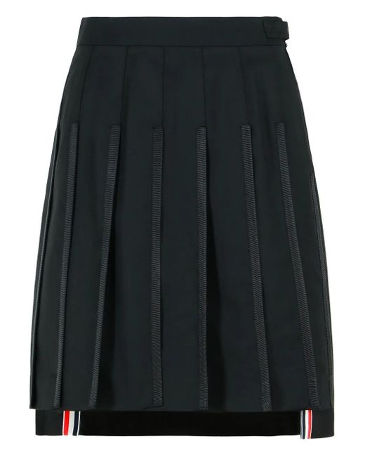 Thom Browne Black Pleated Grosgrain Midi Skirt