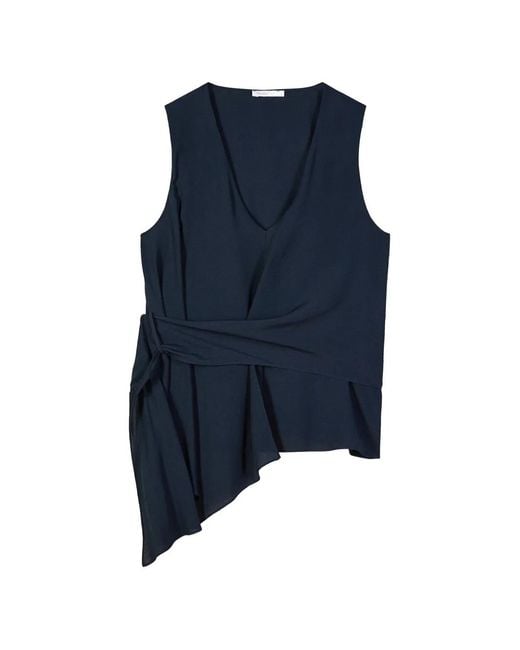 Patrizia Pepe Blue Asymmetric Draped Top