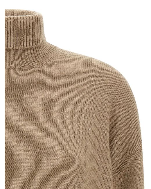 Brunello Cucinelli Brown Sequin-Applique High-Neck Sweater