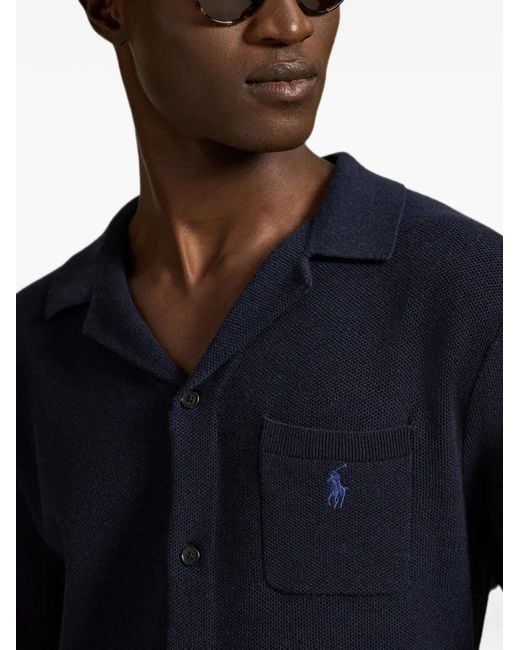 Polo Ralph Lauren Blue Logo-Embroidered Button-Up Shirt for men