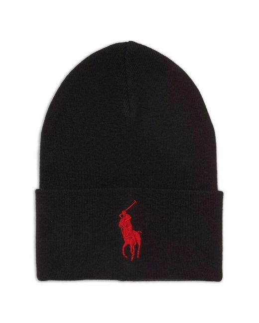 Polo Ralph Lauren Black Big Pony Cuff Beanie Hat for men