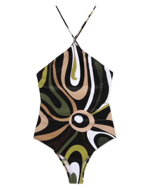 Emilio Pucci Black Badeanzug mit Marmo-Print