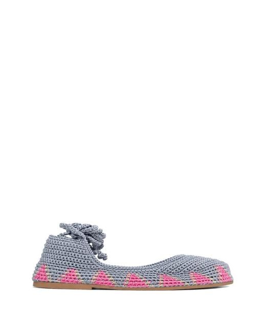 SLO_HAND_MADE White Crochet Ballet Flats