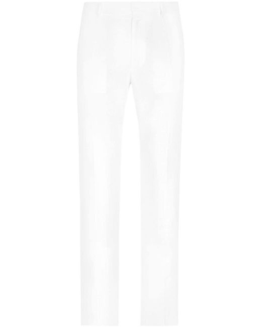 Dolce & Gabbana White Button-fastening Linen-blend Wide-leg Trousers for men