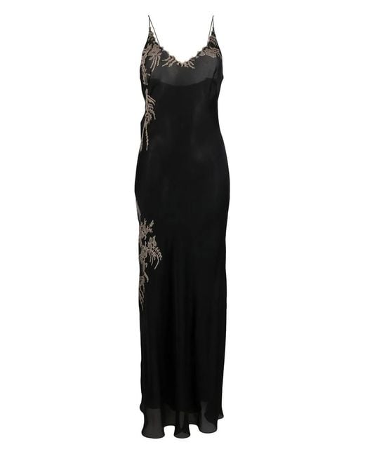 Carine Gilson Black Long Calais-Caudry Lace Nightgown