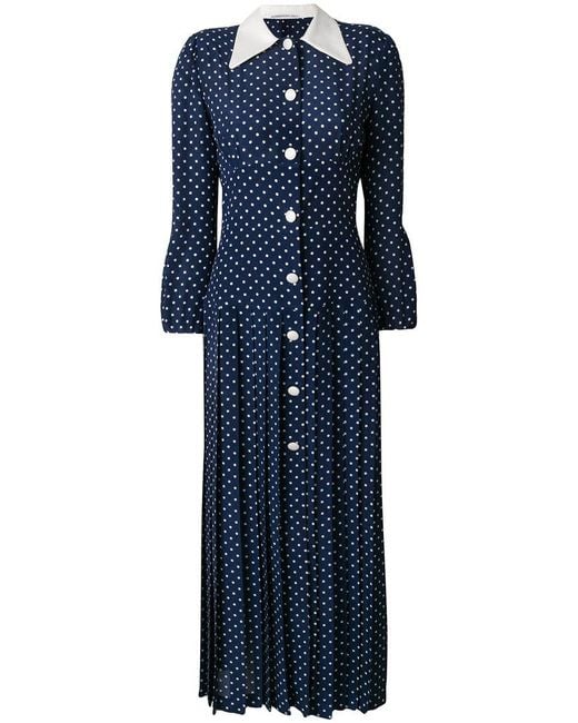 Alessandra Rich Blue Polka Dot Shirt Dress