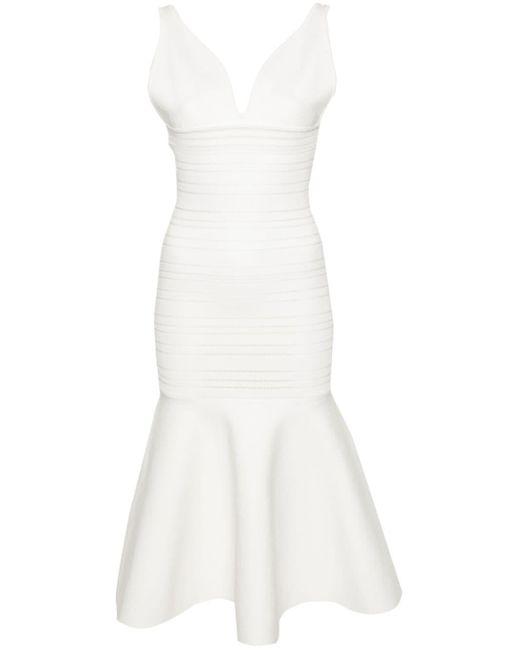 Victoria Beckham White Frame Detail Ribbed Dress