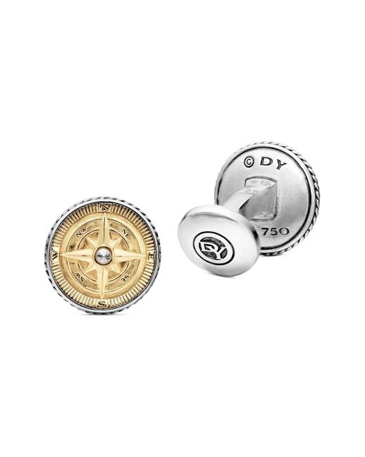 David Yurman Metallic 18Kt And Sterling Maritime Compass Diamond Cufflinks (16Mm) for men