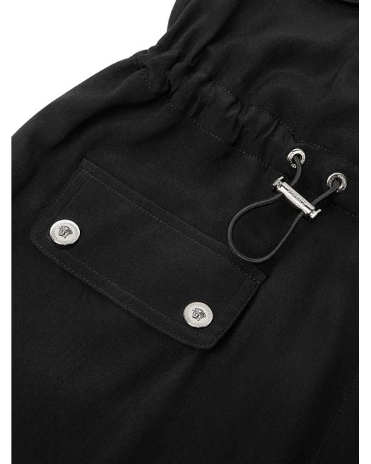Versace Black Lavalliére Silk Cargo Shirt Dress