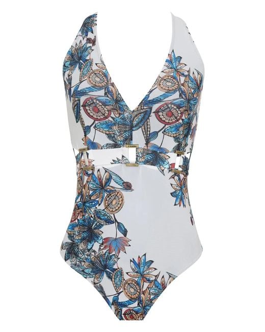Amir Slama Blue Floral-Print Swimsuit